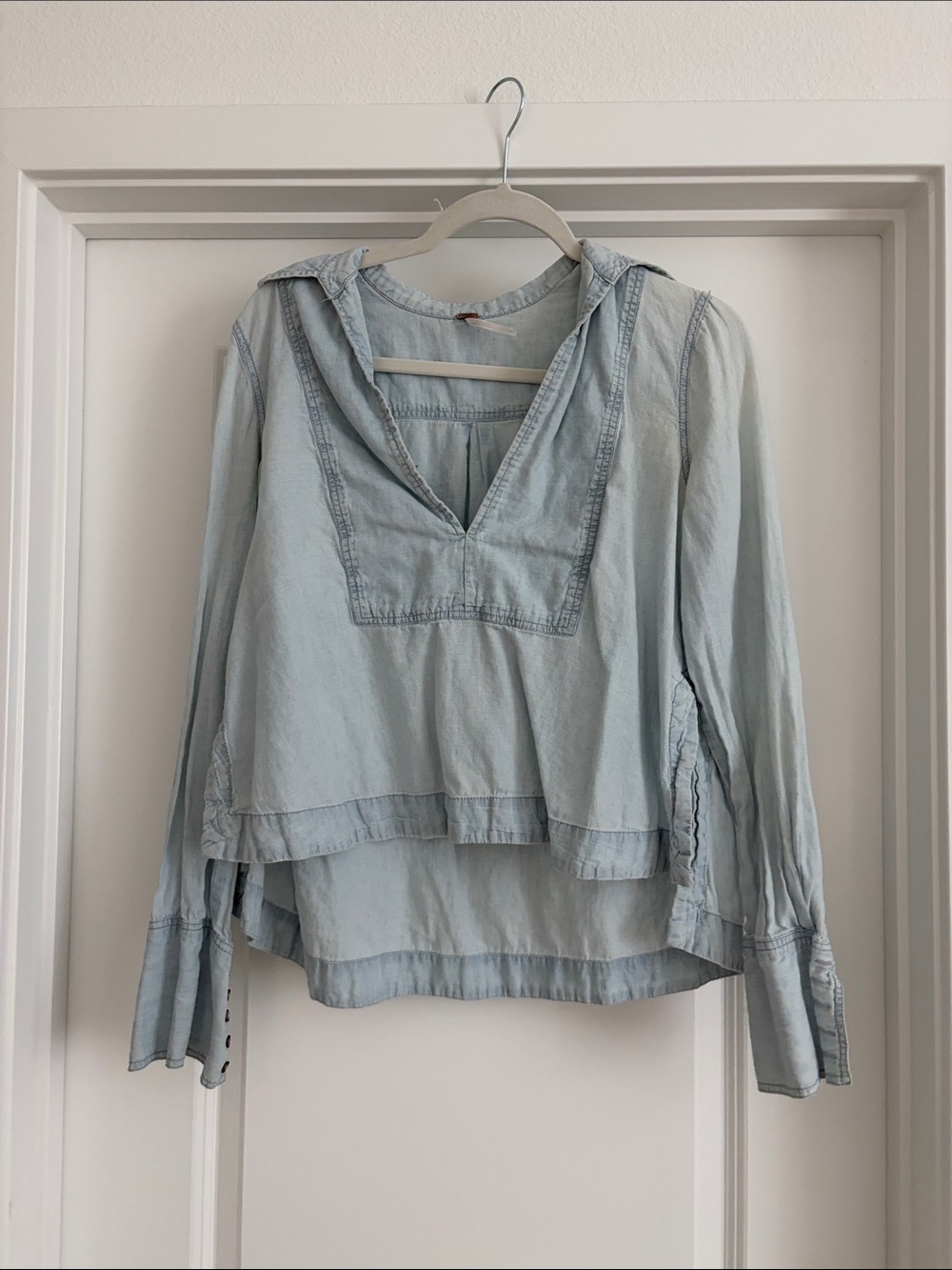 Free People Pale Blue Boho Peasant Tunic